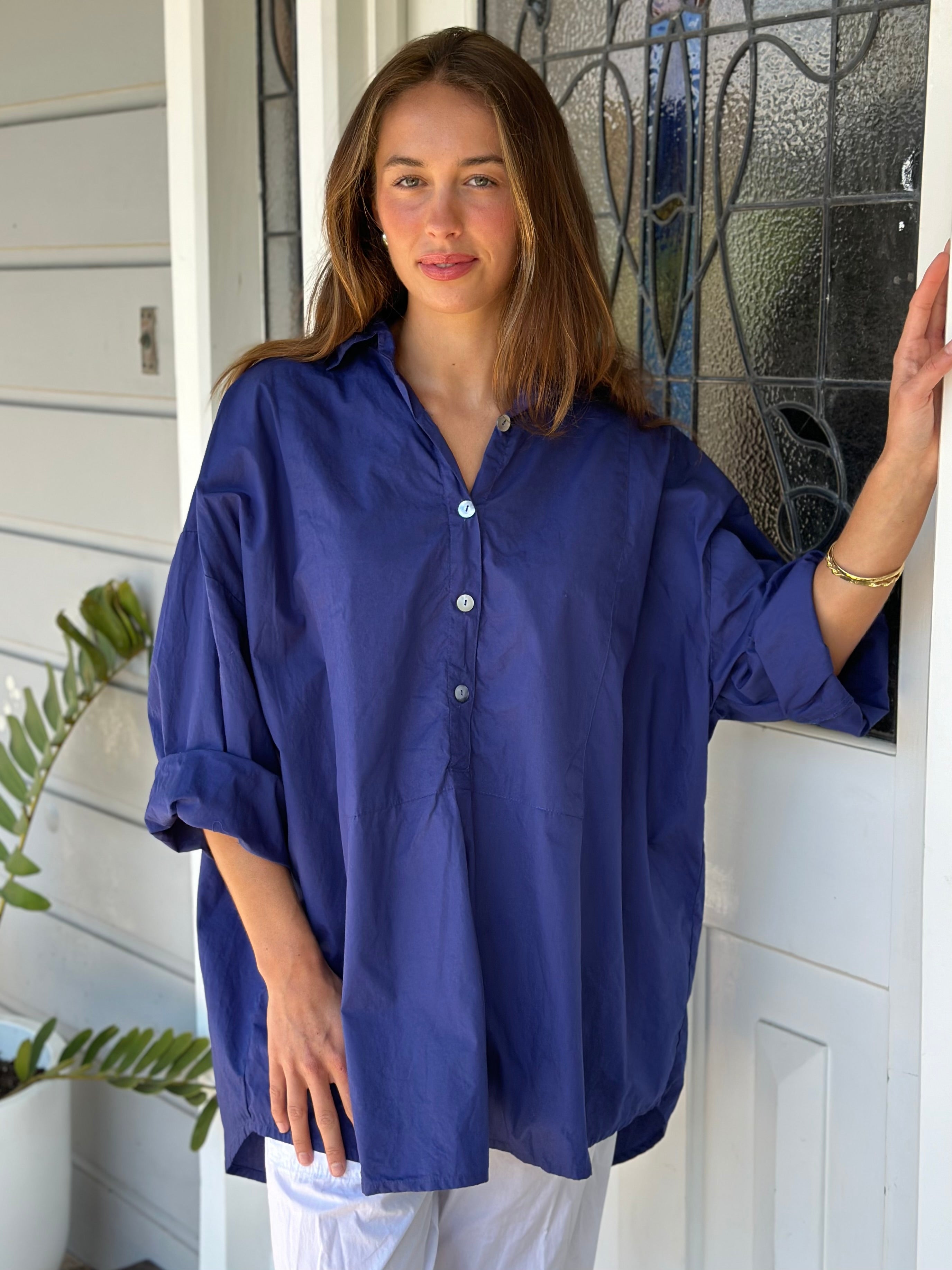 megan shirt - blue dusk cotton