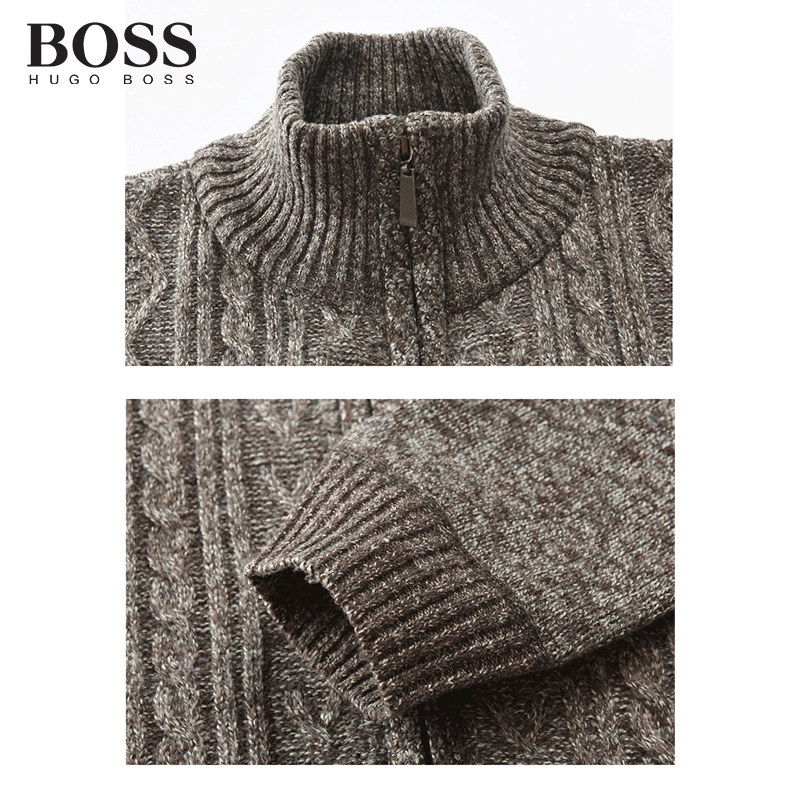 BOSS Men-s Thickened Knitted Stand Collar Cardigan Jacket