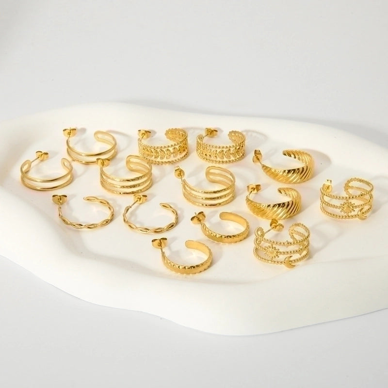 1 Pair Modern Style C Shape Plating 304 Stainless Steel 18K Gold Plated Ear Studs