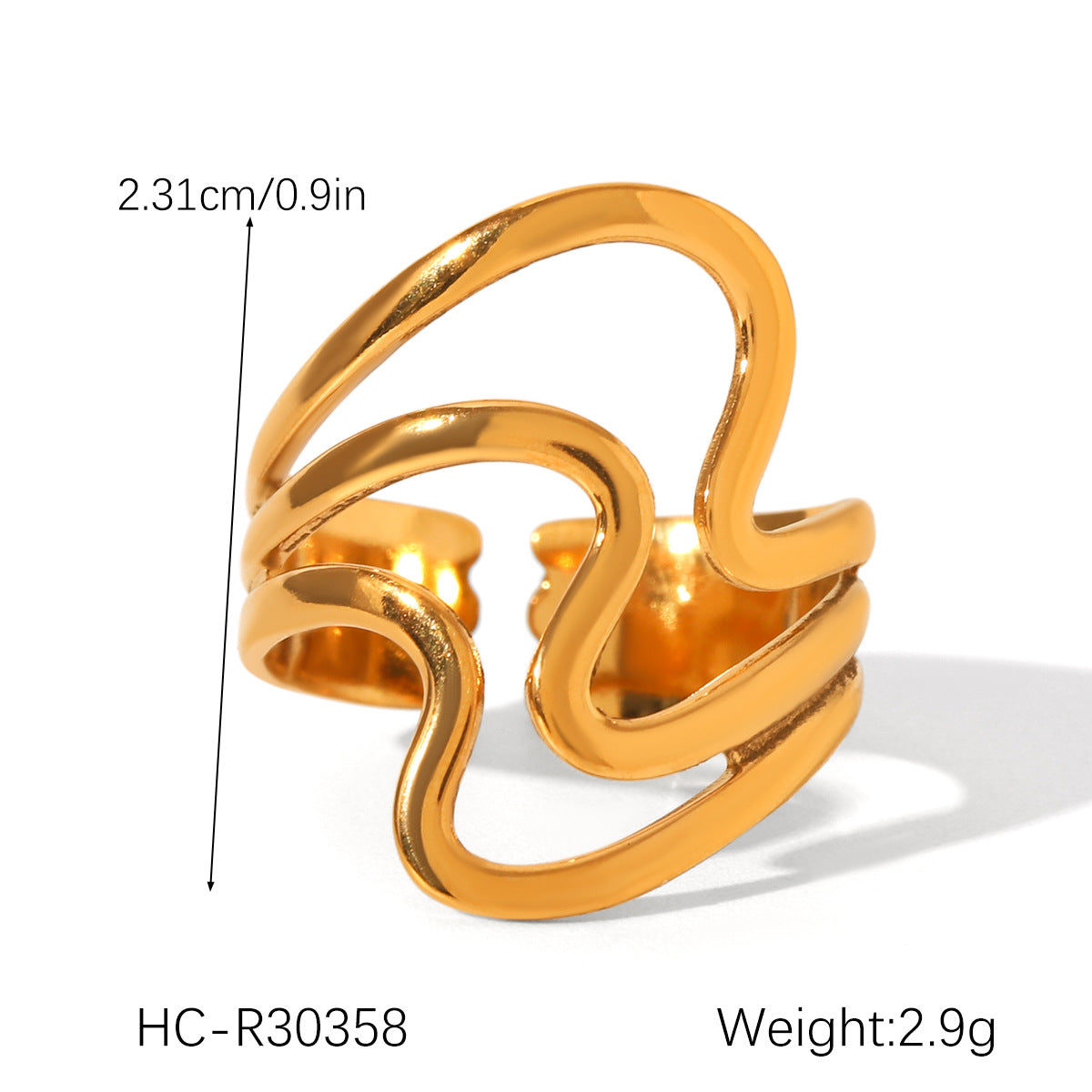 Ins Style Exaggerated Stainless Steel 18K Gold-Plated Ring Female Titanium Steel Ring Hand Jewelry
