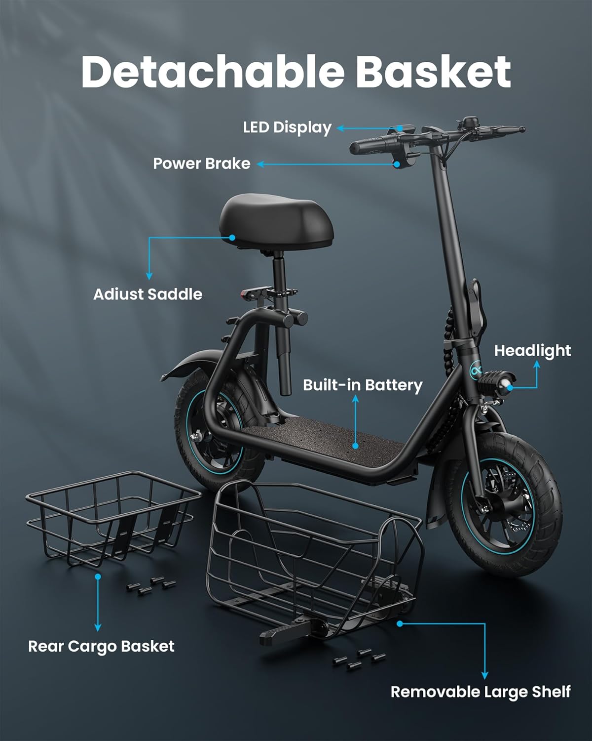💥Last Day $39.99! 🔥Gyroor Adults Electric Scooter with Large Middle Basket