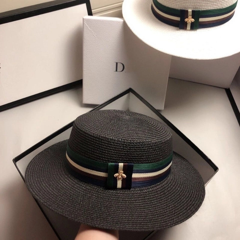Hat Multi-color Striped Bee Flat Top Top Hat Summer Fashion Korean-style Travel Sunshade Straw Hat Women