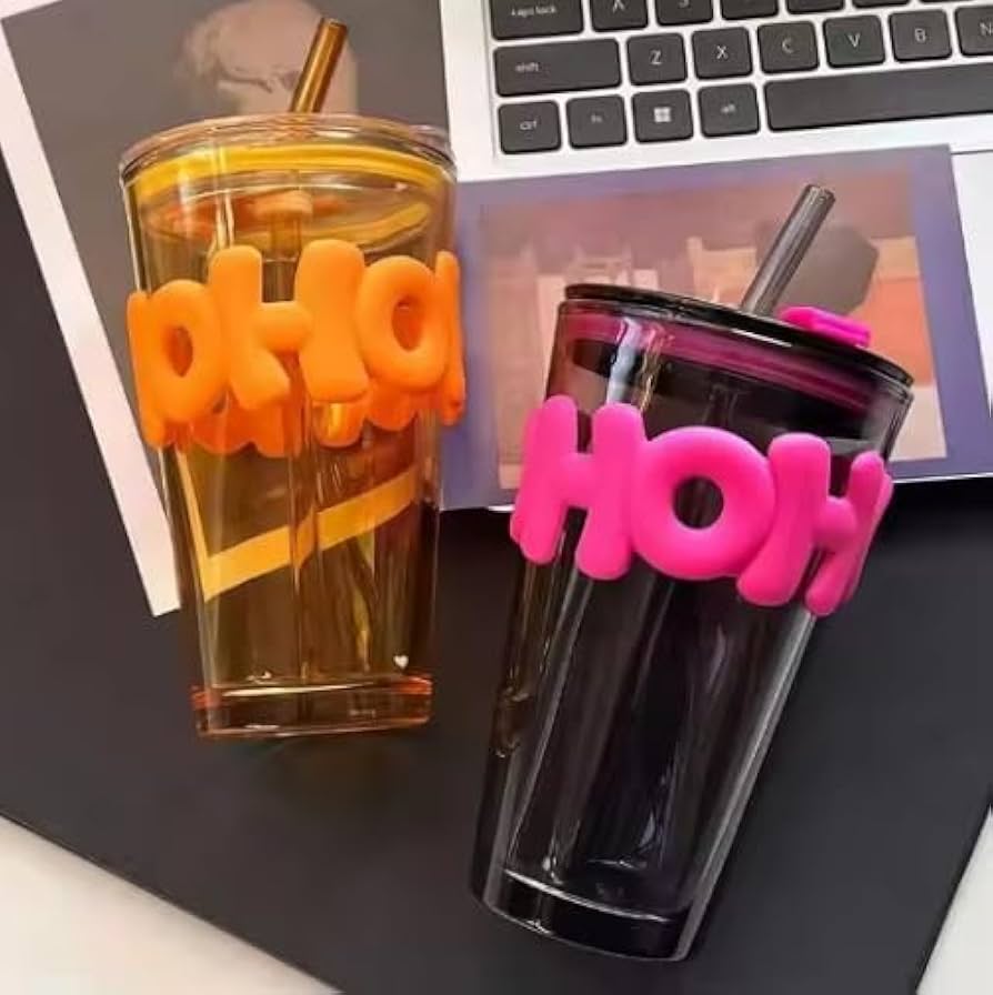 HOHO Glass Tumbler With Straw 450ml
