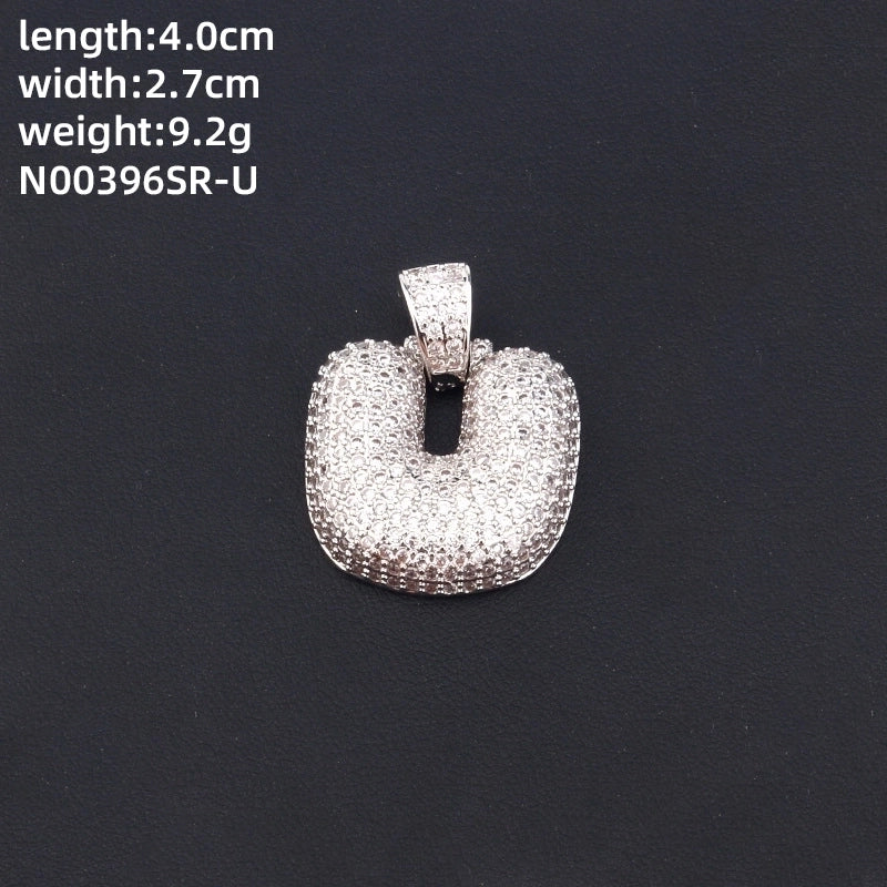 304 Stainless Steel Copper K Gold Plated Rhodium Plated Hip-Hop Cool Style Inlay Letter Square Zircon Charms Necklace