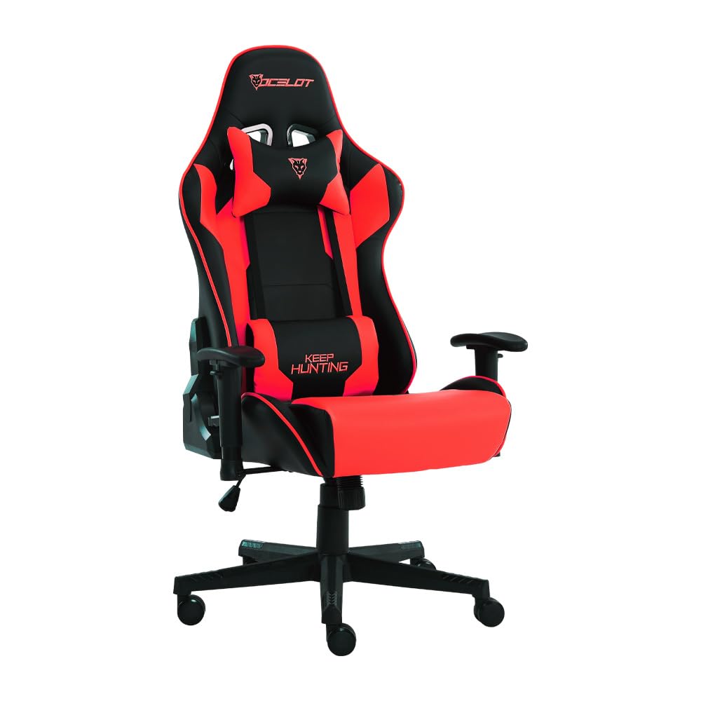 OCELOT GAMING Silla Gamer OGS-01, Base de plástico con descansa Brazos Ajustables y un ángulo de inclinación máxima de 155°, Incluye cojín Lumbar y Cervical - Soporta hasta 150Kg