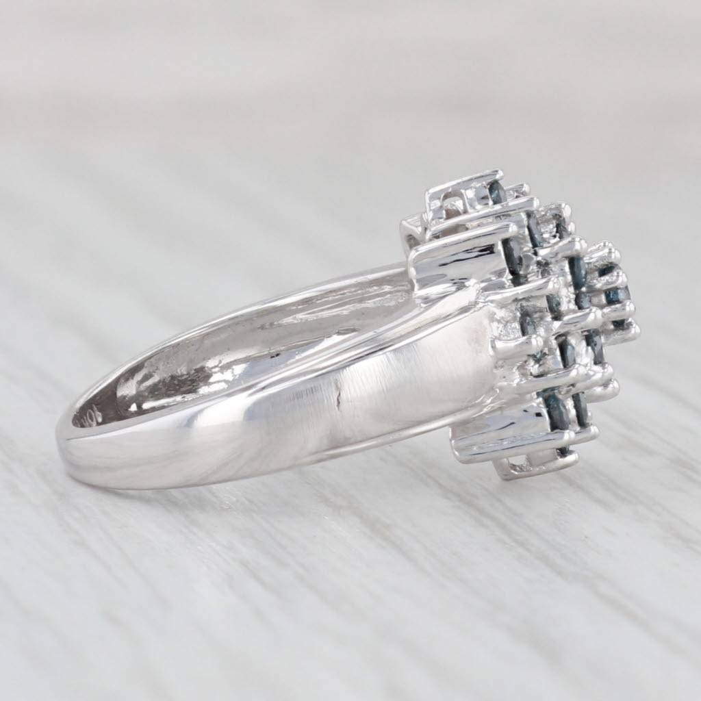 0.80ctw Blue Diamond Flower Cluster Ring 10k White Gold Size 6.5