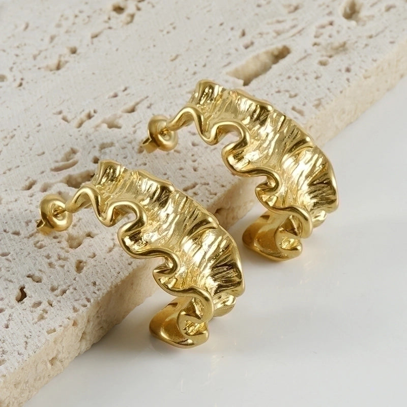 1 Pair Classical Minimalist C Shape Irregular Plating Stainless Steel 18K Gold Plated Ear Studs