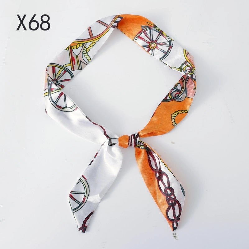 Silk Scarf Long Beveled Small Silk Scarf Double-layer Hair Belt Ribbon Decoration Tie Bag Hand Gift Box Silk Scarf