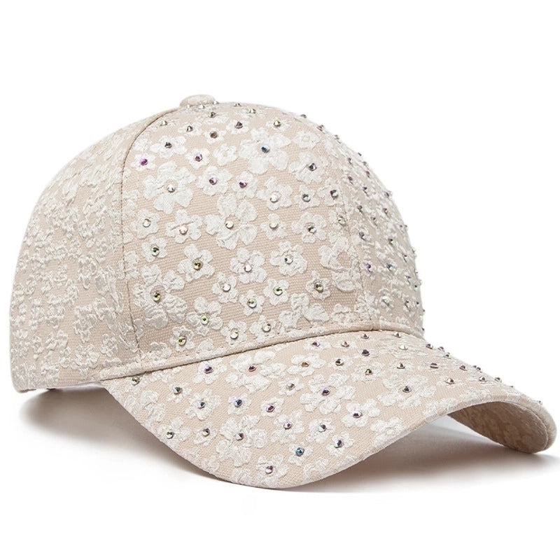 Women's Minimalist Streetwear Solid Color Flower Rhinestone Curved Eaves Baseball Cap