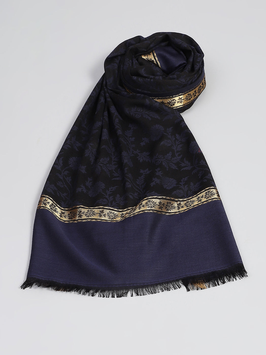 Women Navy Blue Self Design Shawl