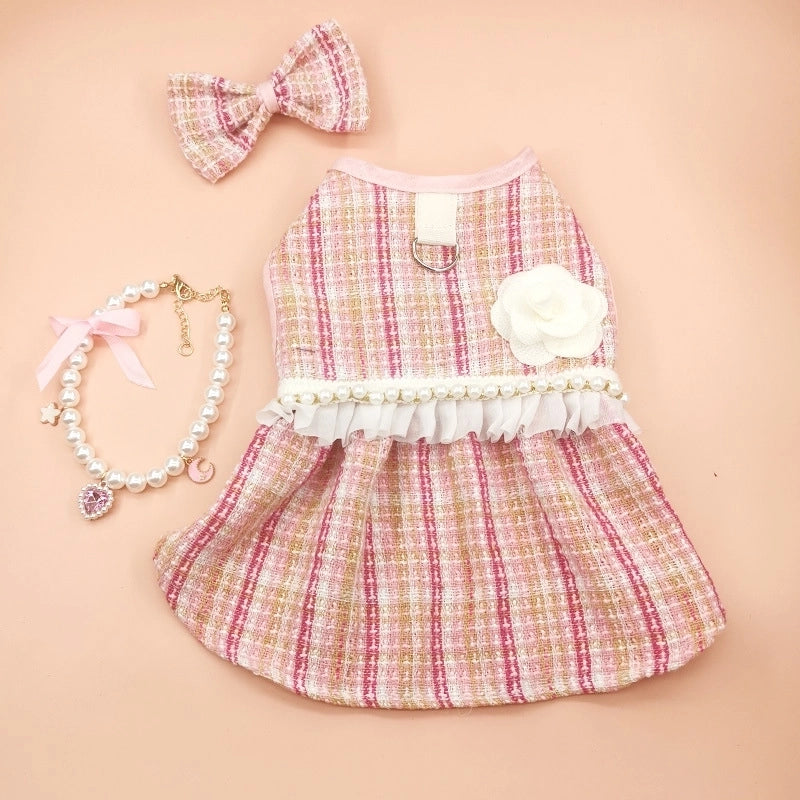 Cute Polyester Plaid Bow Knot Pet Clothing