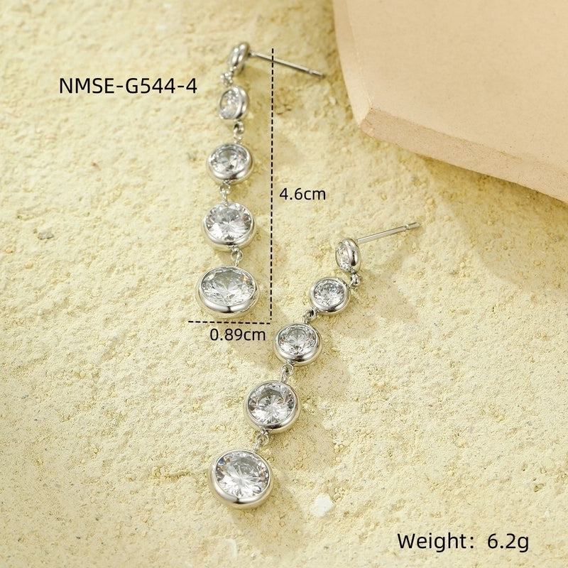 1 Pair Retro Solid Color Inlay 304 Stainless Steel Zircon Stainless Steel Earrings