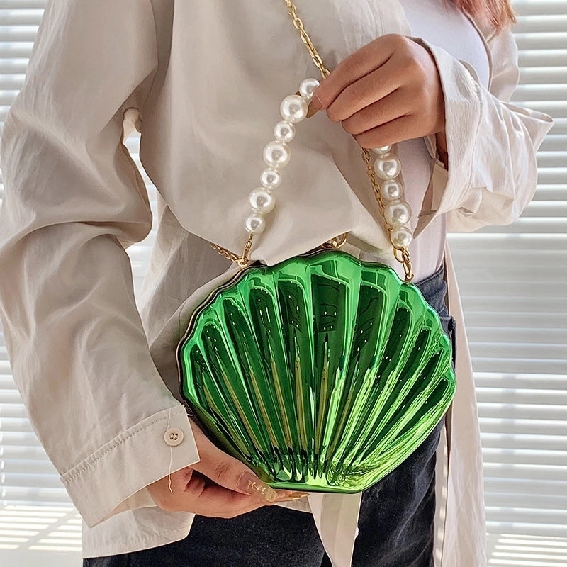 Gold Silver Black Arylic Solid Color Pearls Shell Evening Bags