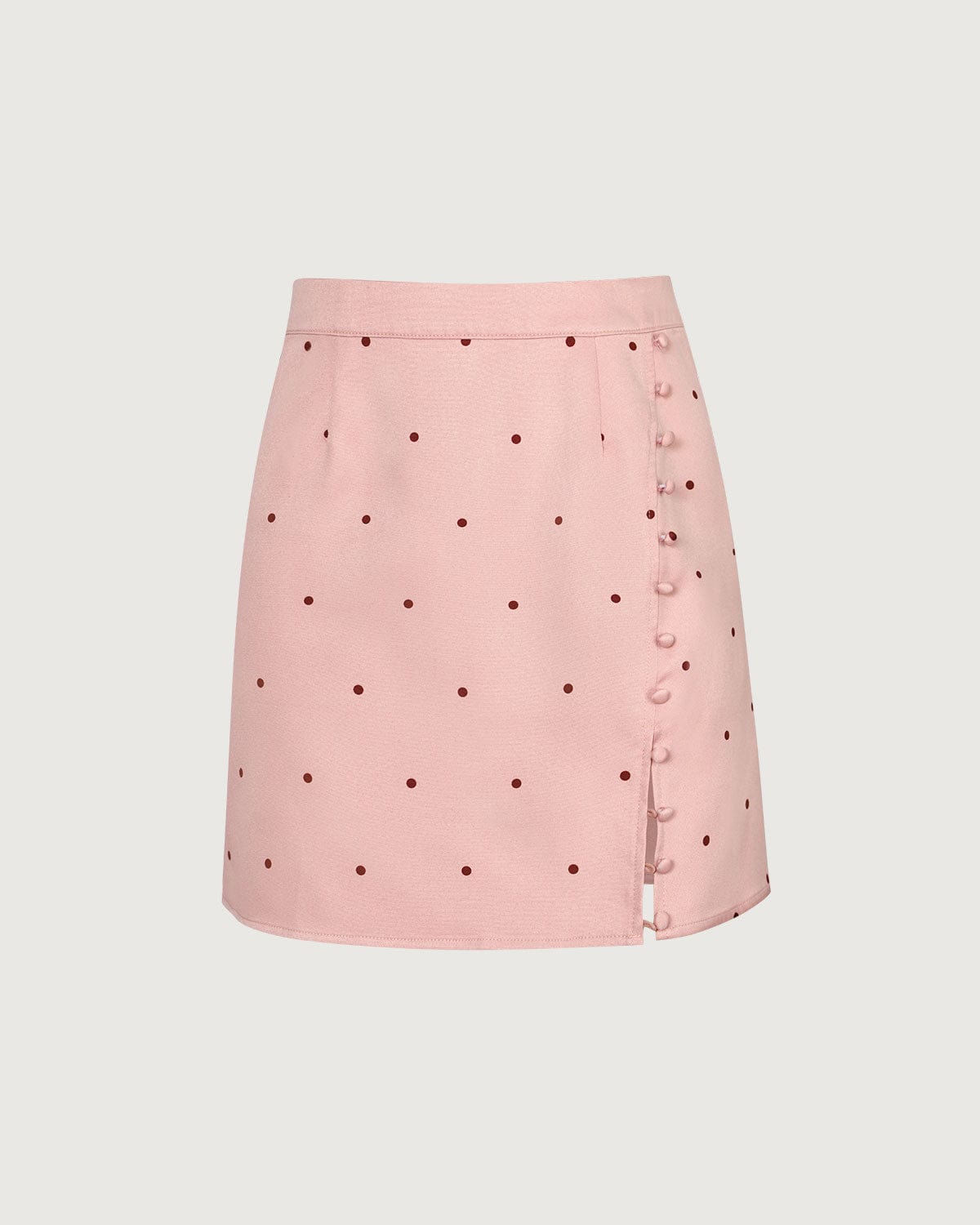 The Pink Polka Dot Button Slit Mini Skirt