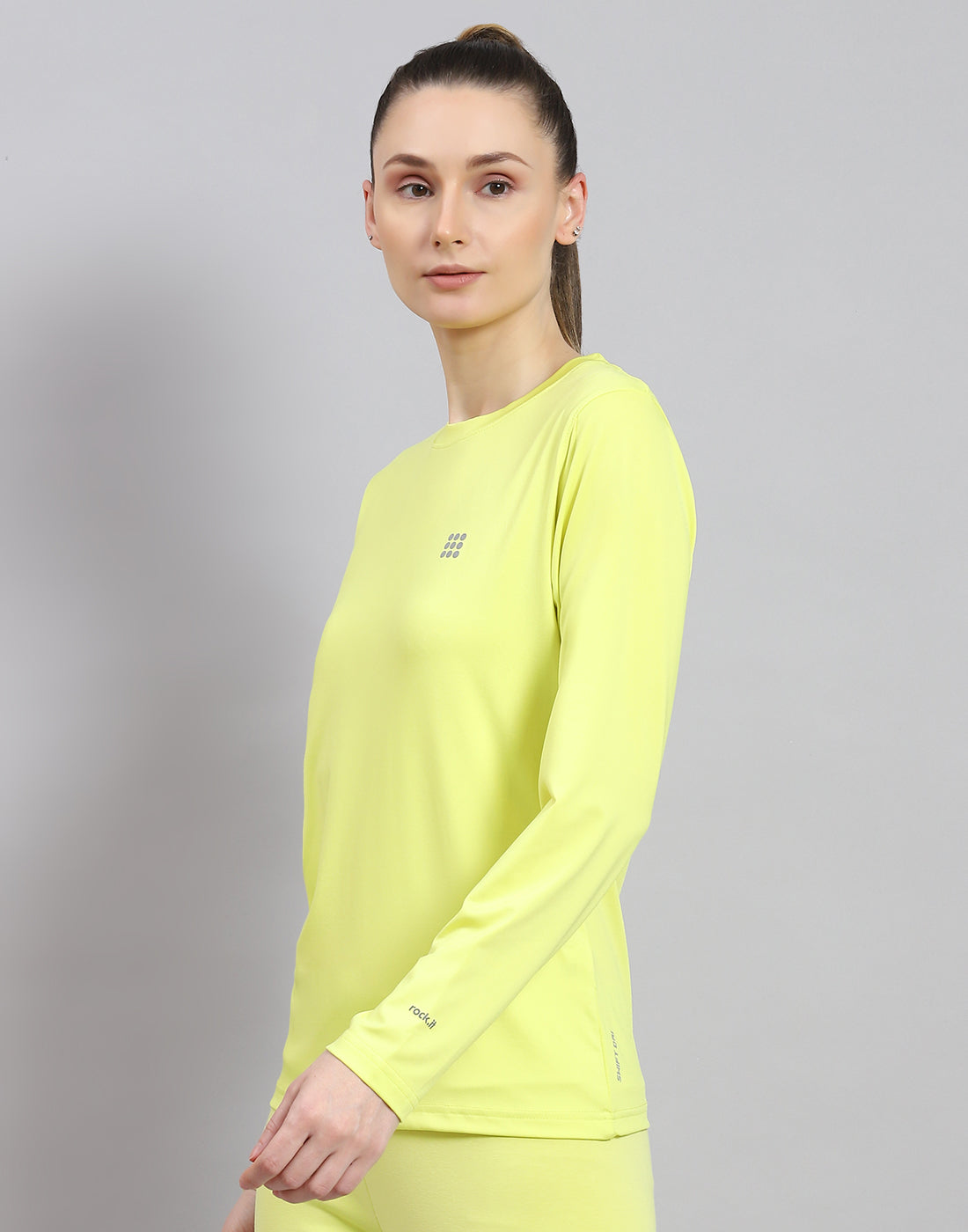 Women Yellow Solid Round Neck Full Sleeve Top