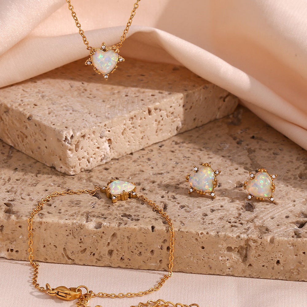 Vintage Fashion Retro Droplet Heart Stainless Steel 18K Gold Plated Jewelry Sets