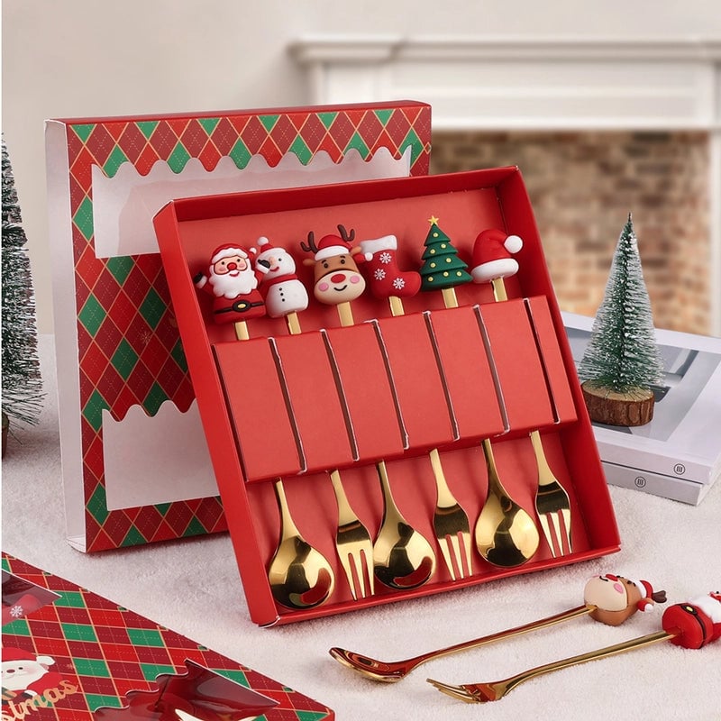 Christmas Cute Christmas Tree Santa Claus Star 304 Stainless Steel PVC Tableware 1 Piece