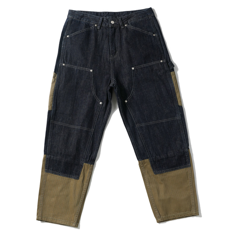 Loose And Versatile Autumn And Winter Multi-pocket Stitching Straight American Jeans