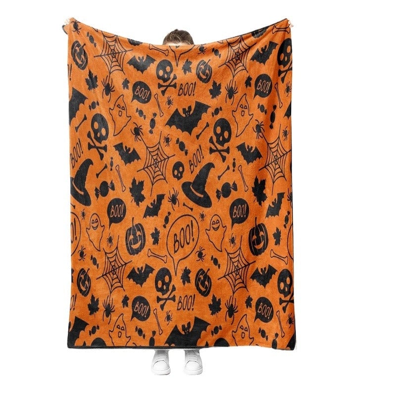 Halloween Cute Pumpkin Cat Skull Polyester Blanket Couch & Sofa Decor