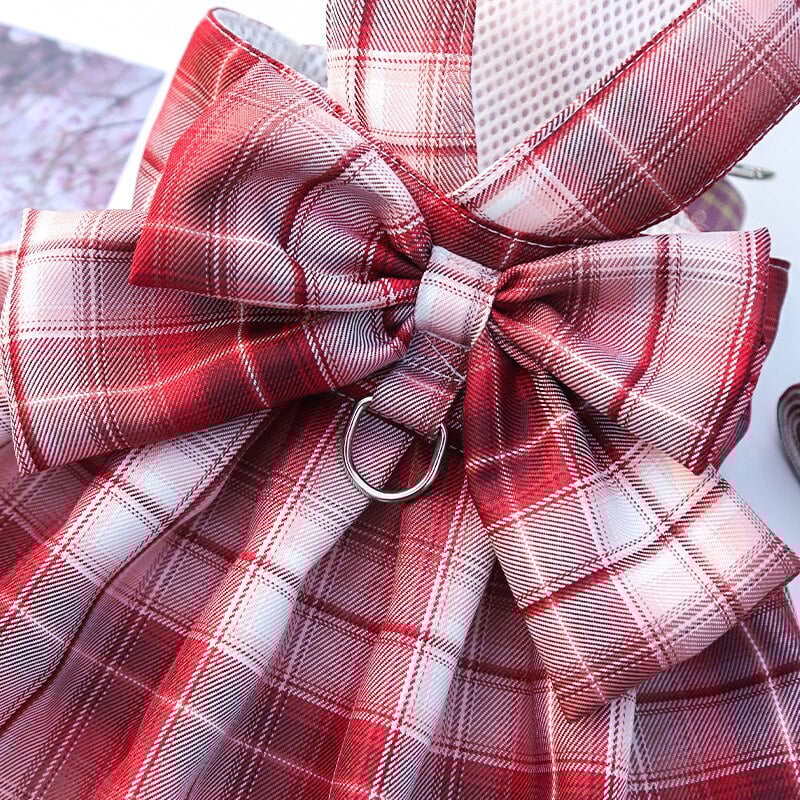 Plaid Pattern Dog Harness Dress
