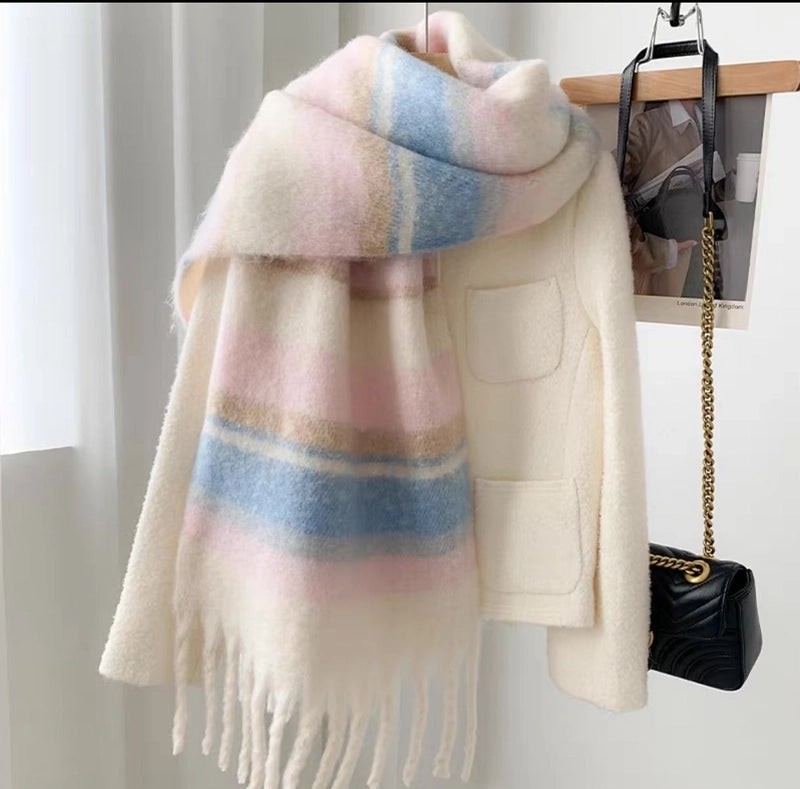 Women's Casual Stripe Polyester Tassel Scarf