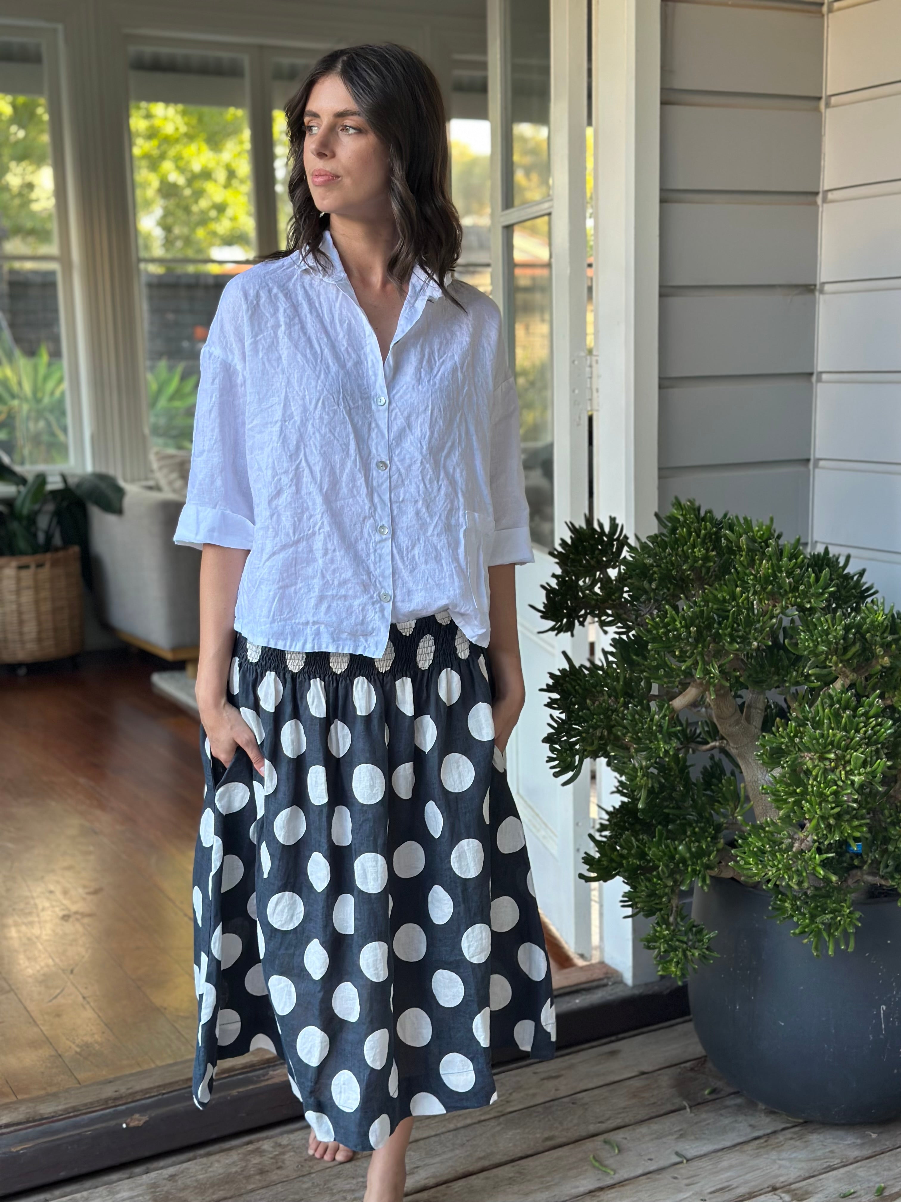 lola skirt - big charcoal spot linen