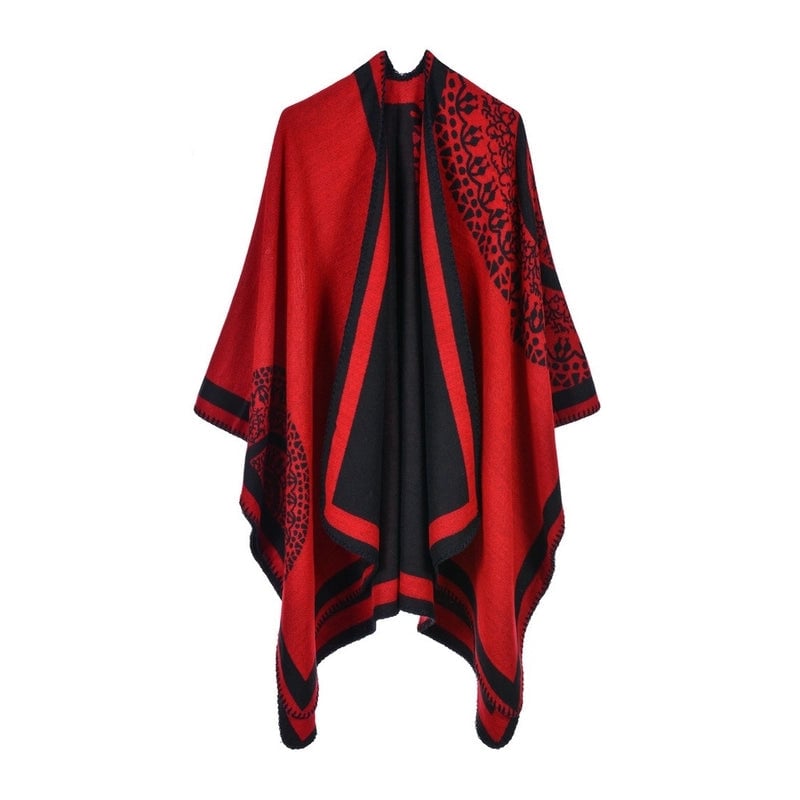 Winter Cashmere Double-sided Plaid Shawl Women's Outer Cape Increased Thickness Warm Knitted Scarf Spot