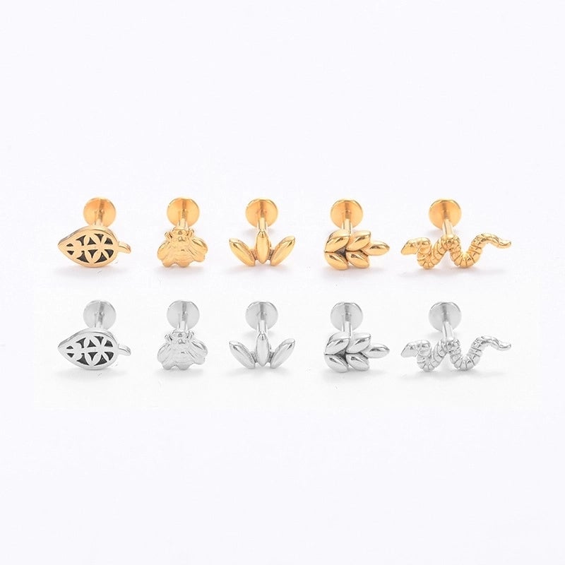 Classic Style Leaf Snake Bee Stainless Steel Plating Lip Stud