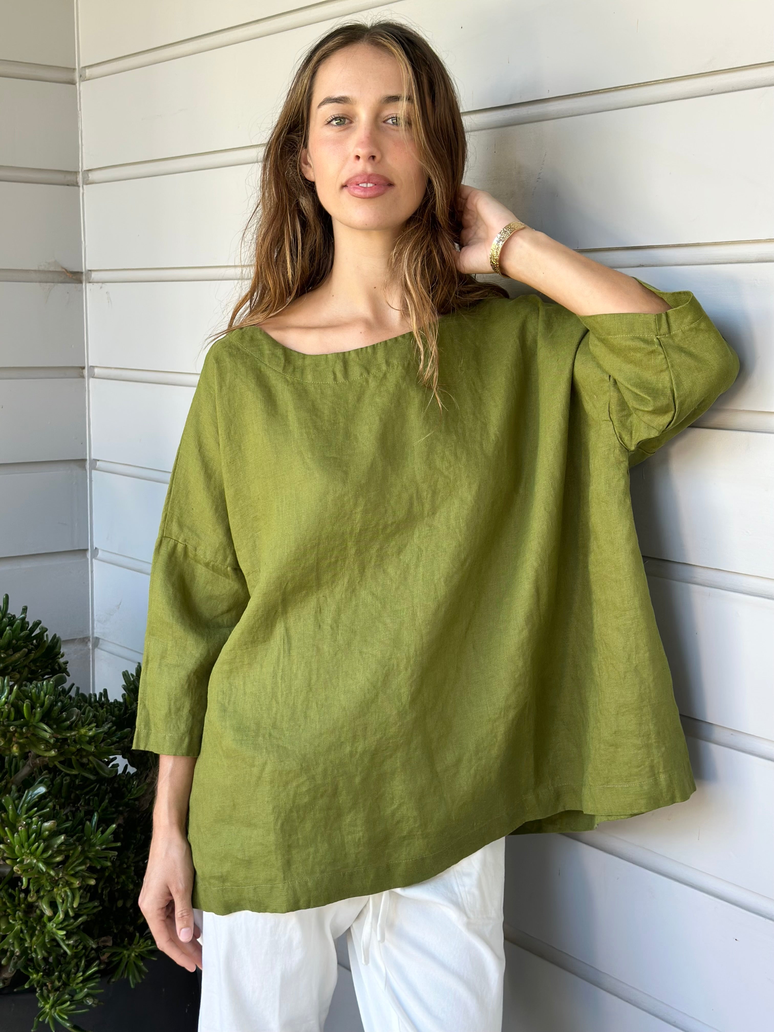 marita top - olive linen