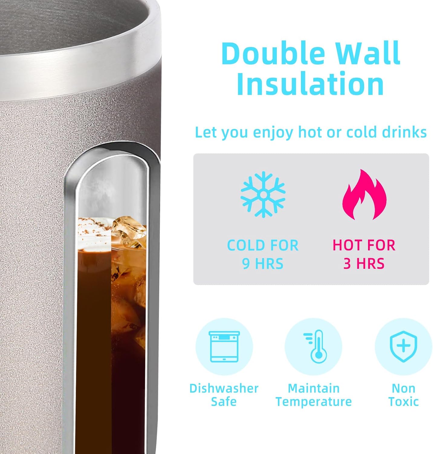 Volhoply 14oz Insulated Stainless Steel Coffee Mug with Leakproof Lid,Double Wall Vacuum Travel Coffee Cup with Handle,Reusable Metal Tumbler,Camping Mugs Keep Hot/Cold,Christmas Gifts(Black,1