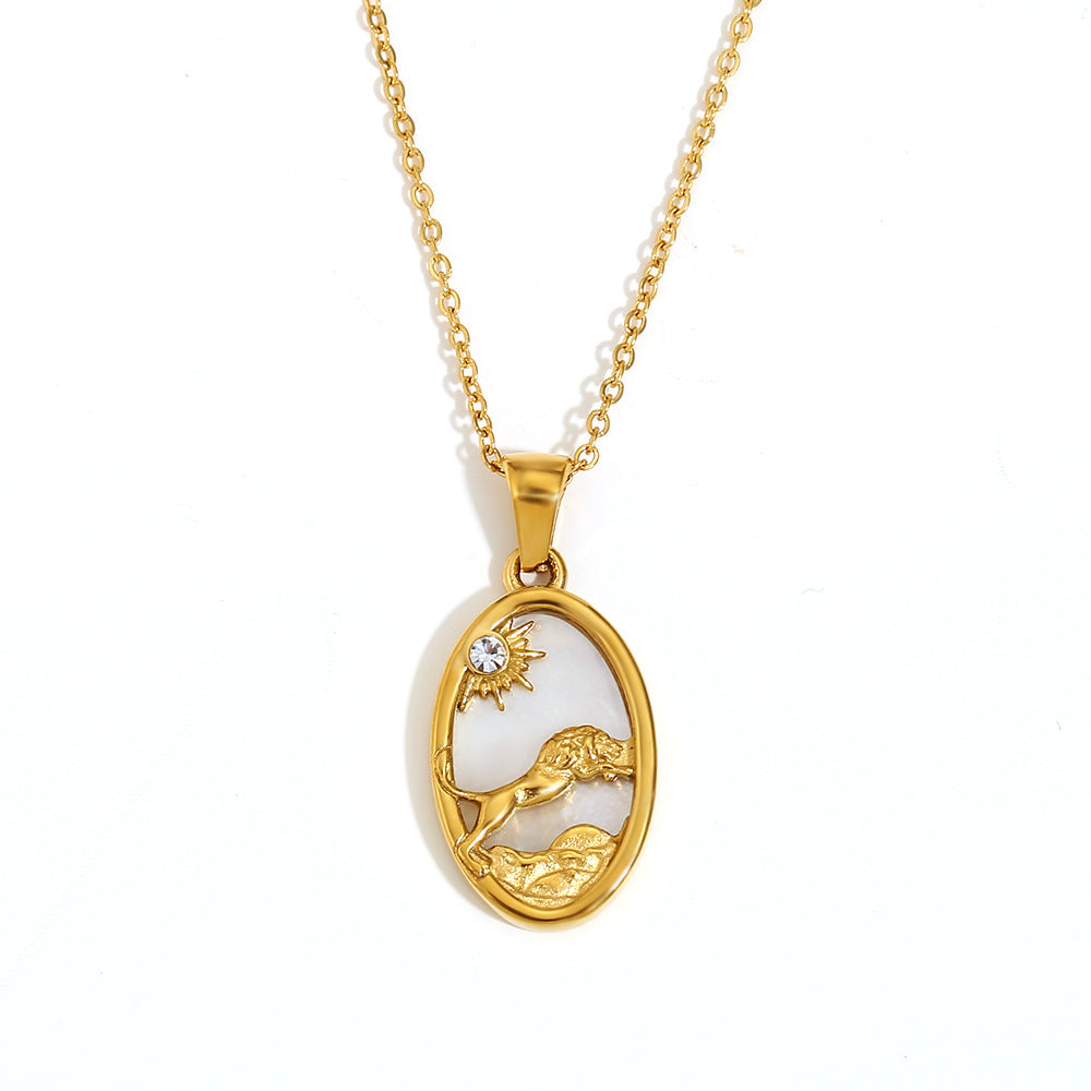 Niche Retro Pendant Stainless Steel 18K Gold Plated Red Agate Love Flower Manta Ray Necklace Female