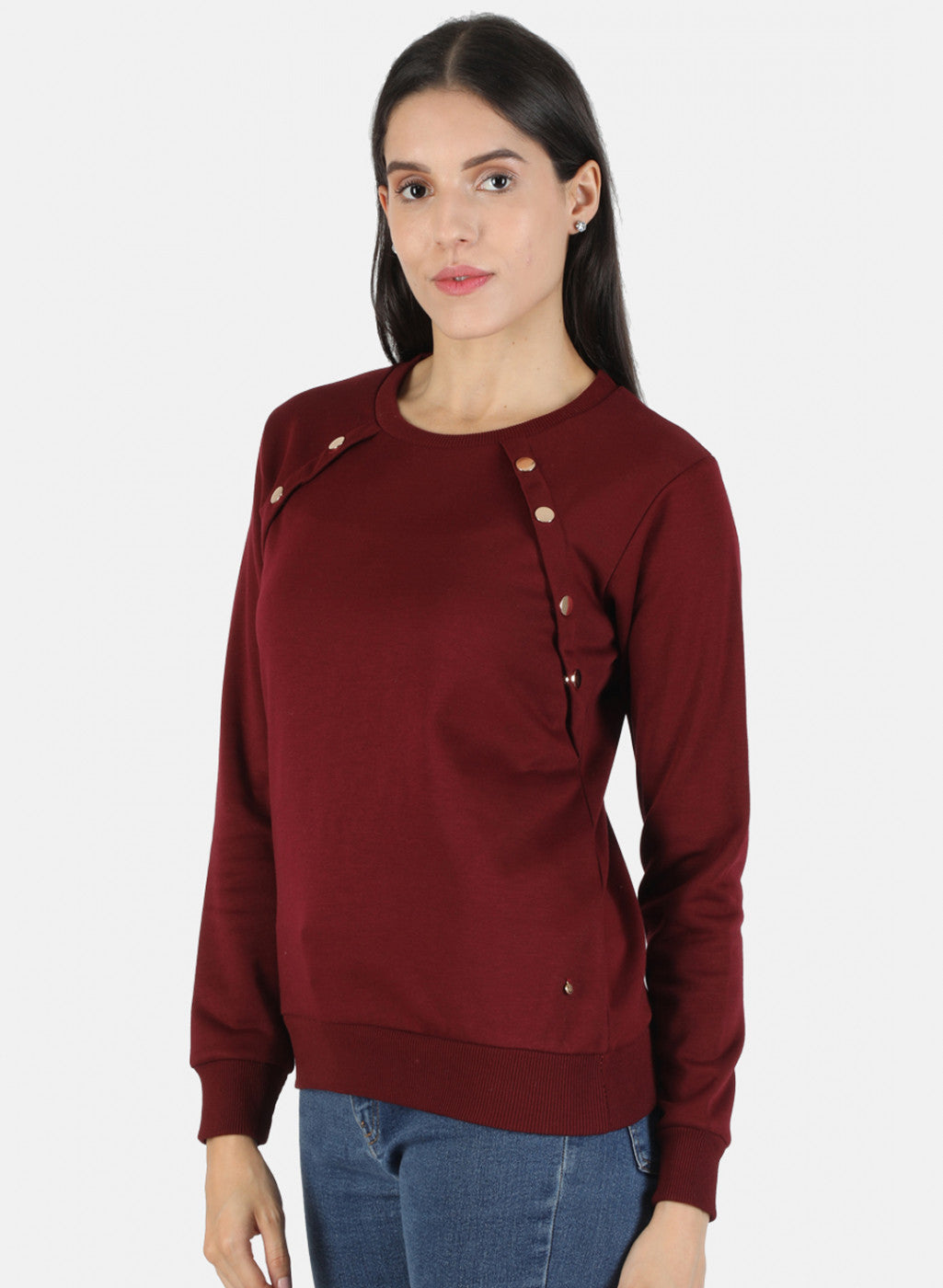 Women Maroon Solid Sweatshirt