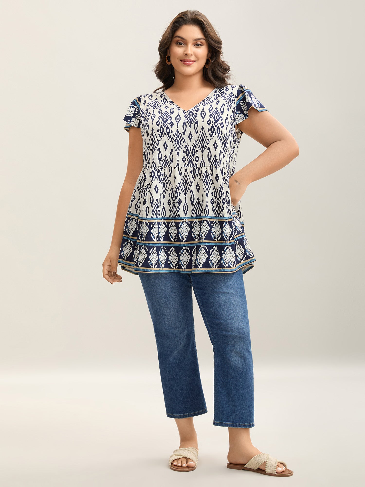 Boho Print High-Low Hem Shirt
