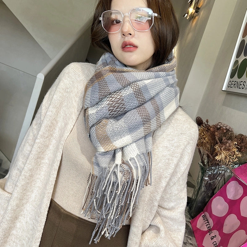 Unisex Lady Lattice Imitation Cashmere Scarf