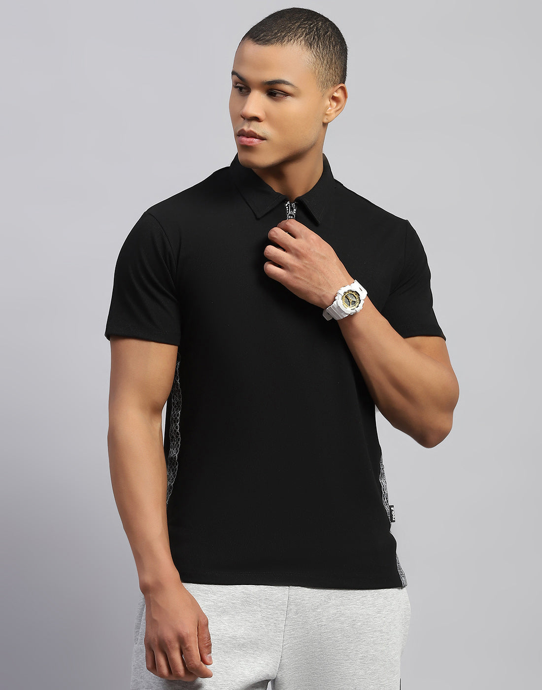 Men Black Solid Polo Collar Half Sleeve T-Shirt