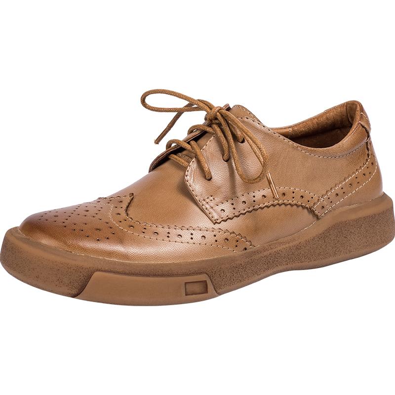 Women Wingtip Shoes Handmade Sheepskin Full Brogues Oxfords & Tie Flats Elegant Coffee/Black/Brown