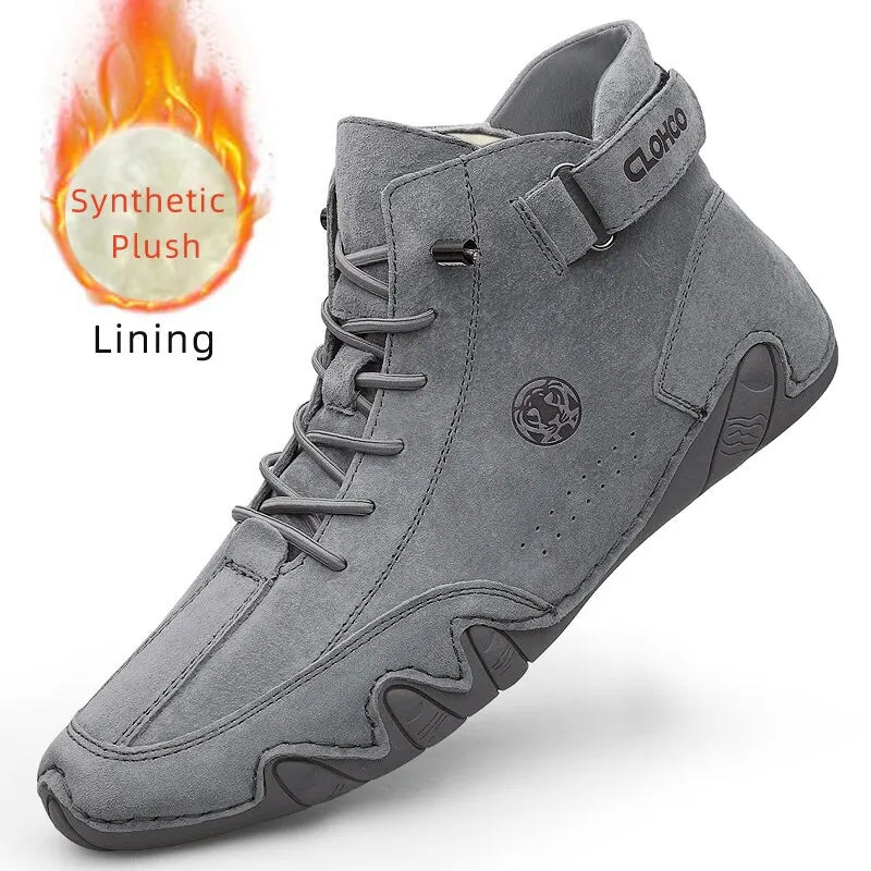 Advbridge Men's Genuine Leather Shoes Ankle Boots Men Sneakers Outdoor Light Lace-Up Casual Shoes Fashion Loafers Winter Warm Boots