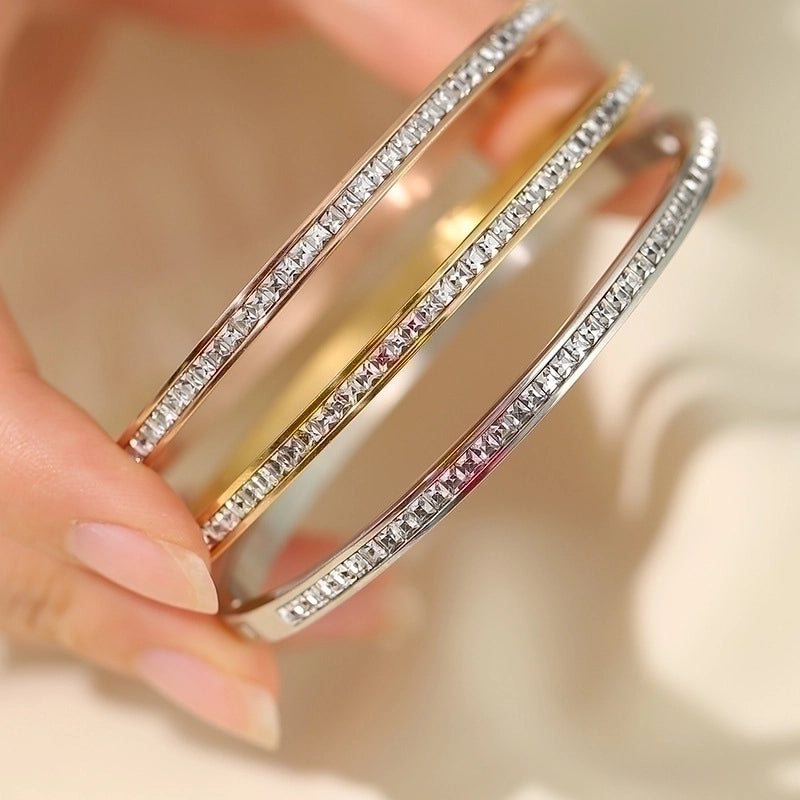 Minimalist Commute Circle Titanium Steel Plating Inlay Zircon Rings Bracelets