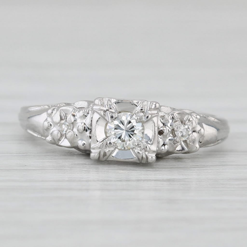 Vintage 0.10ctw Diamond Engagement Ring 14k White Gold Size 4.5