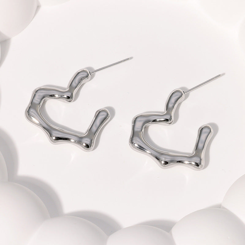 Minimalist Checkered Heart Pleated Geometric Flower Stainless Steel Electroplating Stud Earrings