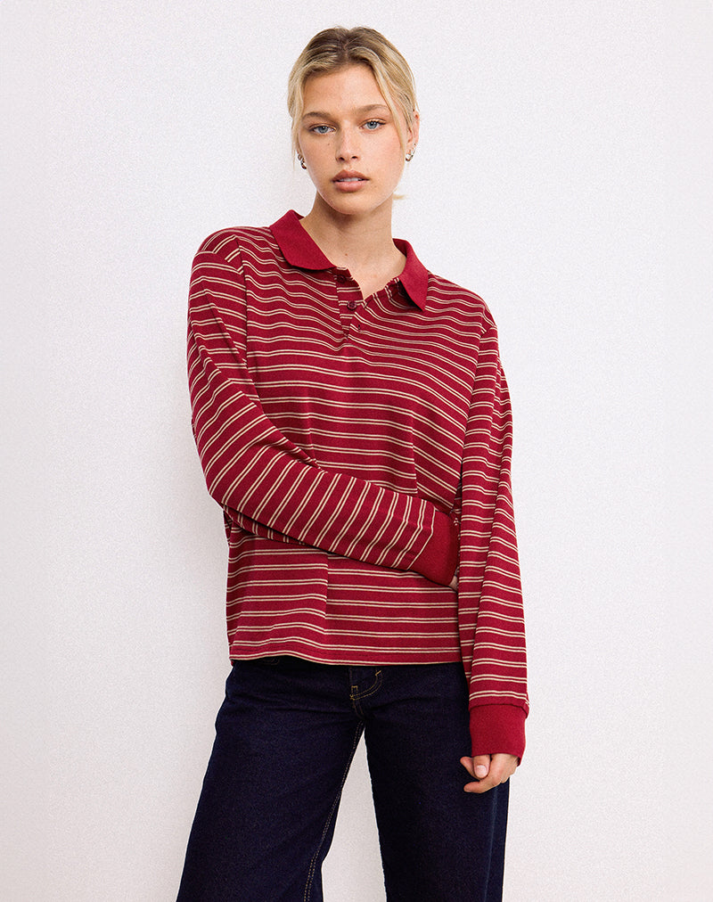 Kemillau Baggy Shirt in Burgundy with White Stripes