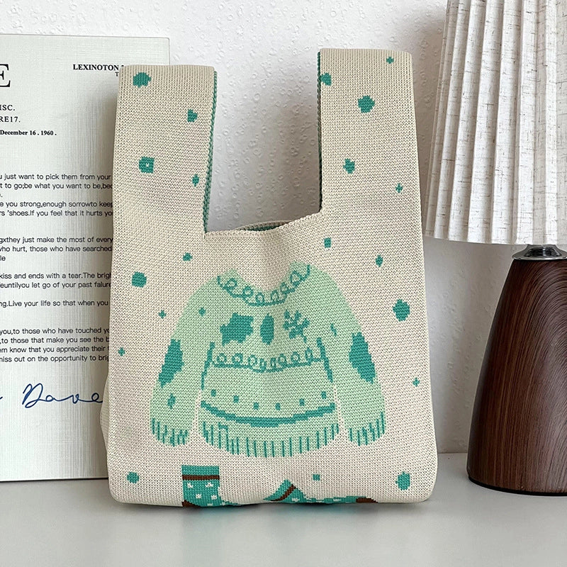 Small Square Bag Women's Handbag Special-Interest Design Knitted Cartoon Hand Gift Knitted Vest Shoulder Messenger Bag