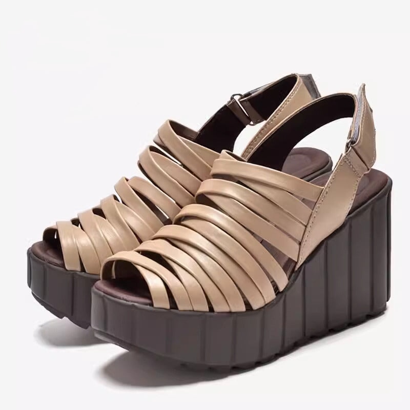 Woven Leather Gladiator Sandals For Women 90mm Platform Slingback High Heels in Black/Green/Beige