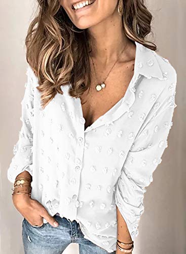 Astylish Women Pompom Button Down Shirt Casual Blouse Top