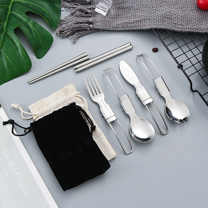 304 Folding Tableware Suit Salad Spoon Fork Chopsticks Folding Spoon Outdoor Picnic Travel Portable Foldable