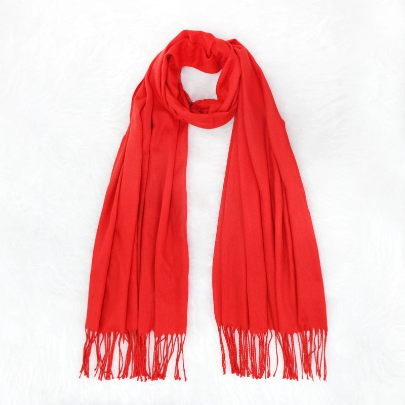 Autumn And Winter Solid Color Cashmere Scarf Women's Red Annual Meeting Printed LOGO Embroidery 200g Warm Shawl Scarf