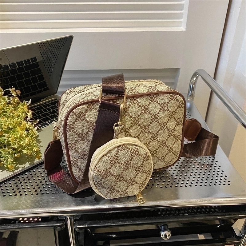 Women's Pu Leather Lingge Fashion Square Zipper Crossbody Bag