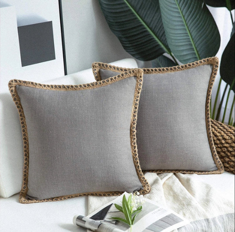 Solid Color Simple Comfortable Linen Edge Sofa Pillowcase Linen Cloth Ruffled Nordic Light Luxury Pillow Cushion Cover