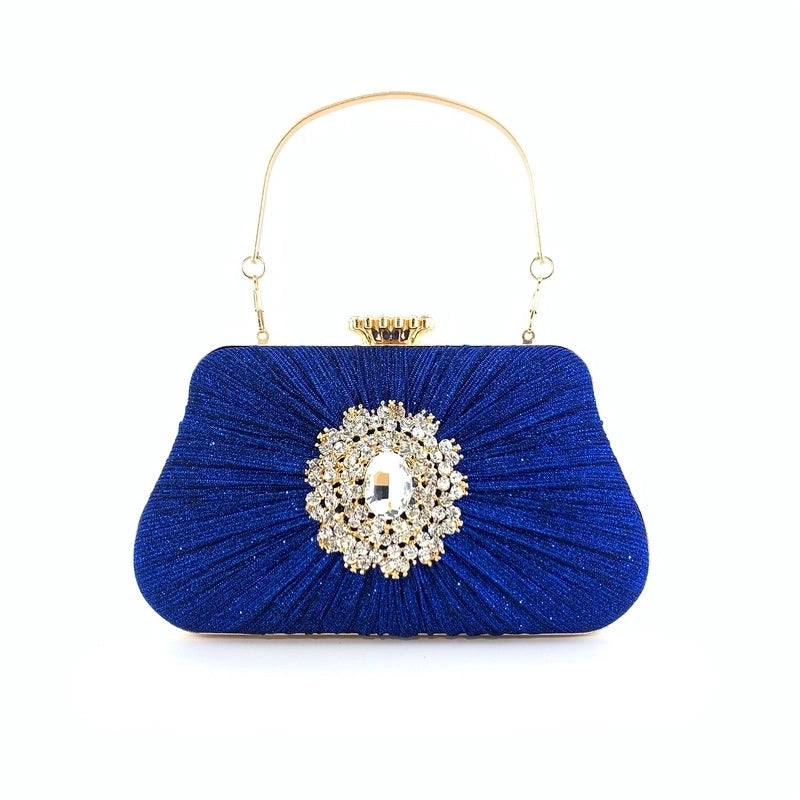 Blue Black Gold Pu Leather Cotton Flower Rhinestone Square Evening Bags