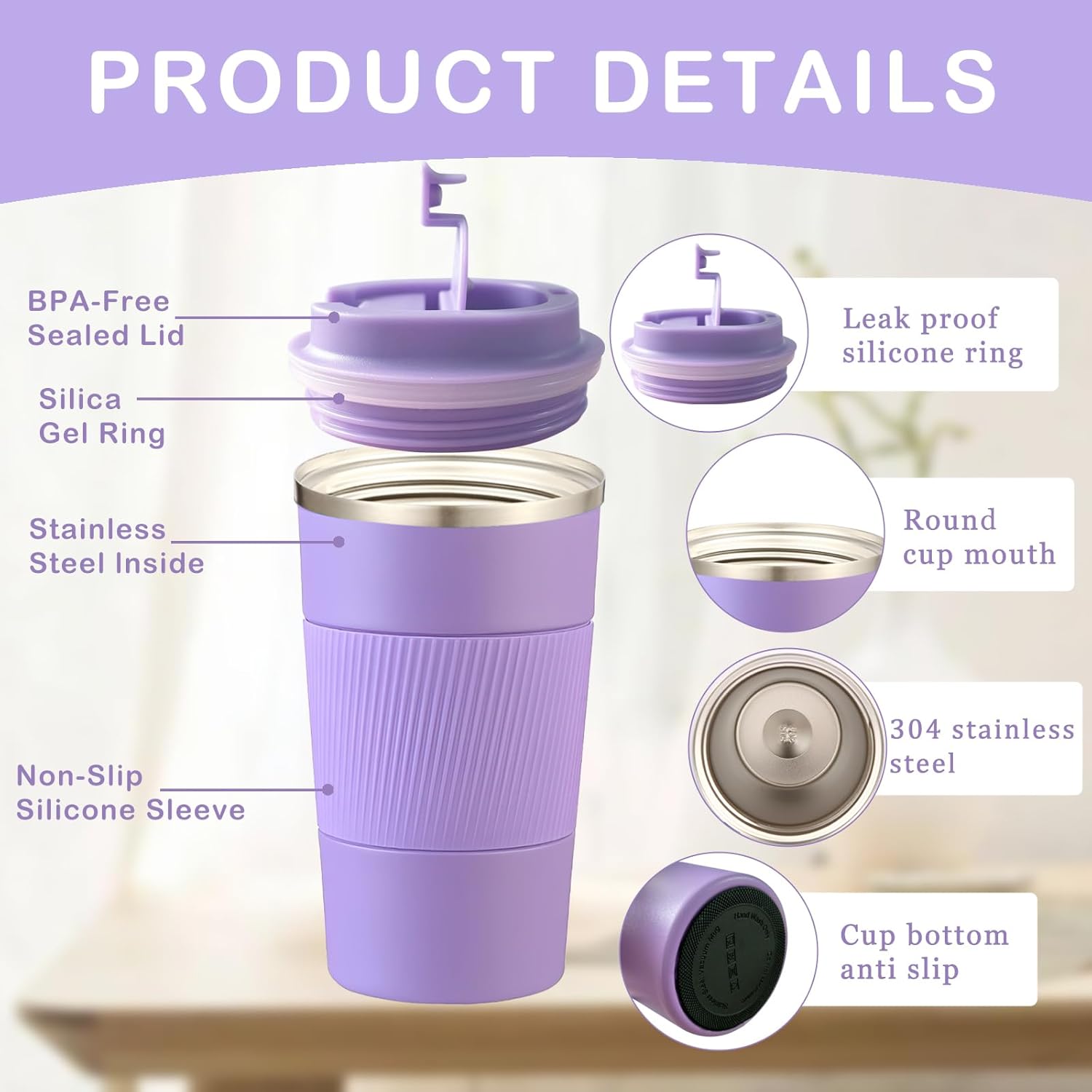 Senshuomy Travel Mug, Insulated Coffee Cup with Leakproof Lid, Reusable Coffee Cups Travel Cup, Stainless Steel thermaol Mug for Hot Cold Drinks (Green 380ml)
